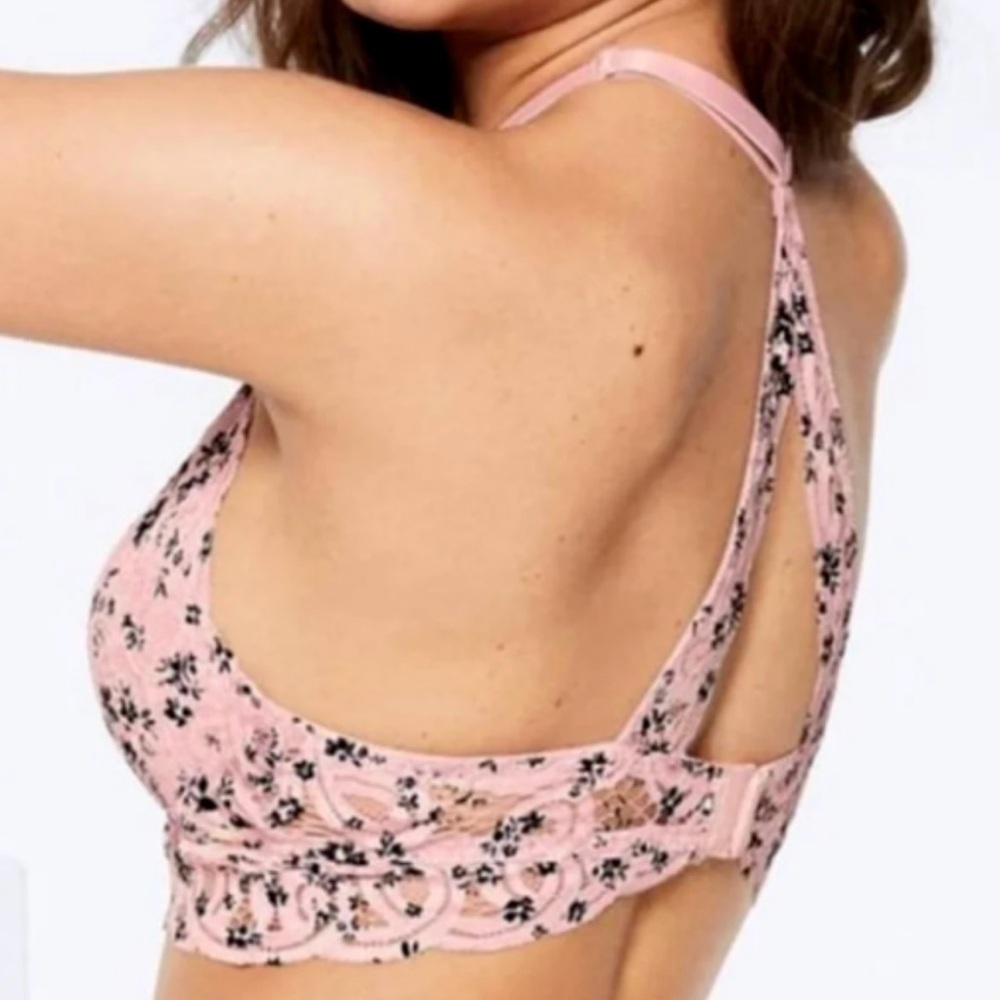 Victoria’s Secret PINK Lace Longline Bralette Large – Pink & Black Floral - Picture 2 of 8
